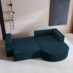 Masseno Narożnik SORELA z funkcją spania i pojemnikiem na pościel Narozniki L, Rozkładana sofa - Niebieski, MONOLITH 77
