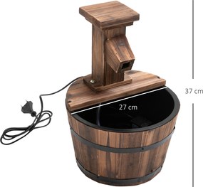 Outsunny Fontanna Ogrodowa Studnia Beczka Wodospad w Kolorze Ciemnobrązowym Drewno Ø27x37cm | Aosom PL