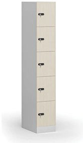 Szafka skrytkowa, 5 schowków, 1850 x 300 x 500 mm, demontaż, zamek mechaniczny z kodem, drzwi laminowane, brzoza