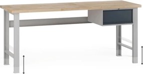 Stół warsztatowy z regulacją wysokości G7, blat bukowy, 2000 x 800 x 840-1040 mm, 1x kontener, 1x szuflada, grafitowy