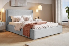 Łóżko tapicerowane 140x200 cm Sydney z pojemnikiem  - lamówka, stelaż metalowy, welur - jasny szary (Amor Velvet 4318)