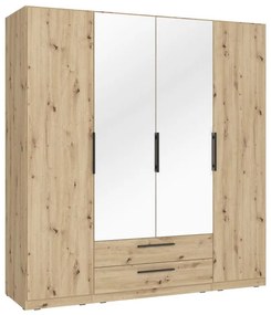 Przestronna szafa z lustrem MARO 200x213 cm, wykończenie dąb Artisan