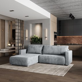 Masseno Narożnik TURIN z funkcją spania i pojemnikiem na pościel Narozniki L, Rozkładana sofa - Jasnoszary, POSO 55