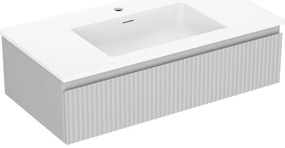 Mexen Rivel szafka łazienkowa 90 cm z umywalką Otis, 1 szuflada, ryflowana , szara mat/biała mat - 91A20-09023-1-BF62-W18M01