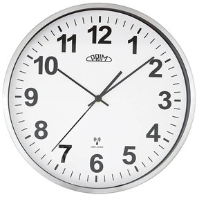 Metalowy zegar srebrny PRIM Radio Control ∅ 303 × 45 mm