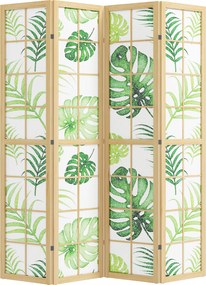 HOMCOM 4-częściowy parawan, składany, design boho, tropikalny motyw, wolnostojący parawan, rama drewniana, zielony | Aosom PL
