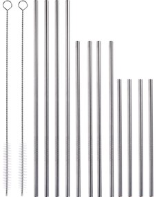 Metalowe słomki, 12 sztuk o różnej długości + 2 czyściki