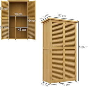 Outsunny Szafka Ogrodowa Wodoodporna, 2 Drzwi z Zamkiem, Drewno Sosnowe, 87D x 46,5S x 160W cm, Jasnożółty