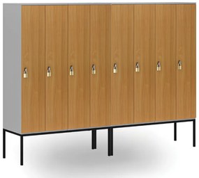 Drewniana szafa ubraniowa S4 z podstawą, 4-drzwiowa, 1871 x 1200 x 500 mm, demontaż, zamek obrotowy, szary/zielony