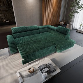 Masseno Narożnik VELISS z funkcją spania i pojemnikiem na pościel Rozkładana sofa do Salonu - Butelkowa zieleń, TILIA 39