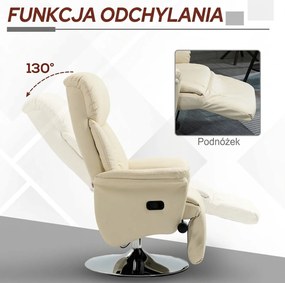 HOMCOM Fotel relaksacyjny, funkcja leżenia, wygląd skóry, podnóżek, do 150 kg, 78 x 80 x 109 cm, Kremowy | Aosom PL