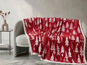 Koc bożonarodzeniowy z mikropluszu CHRISTMAS TREES czerwony Rozmiar: 160 x 200 cm
