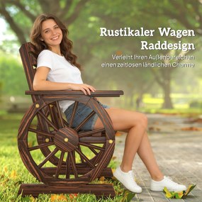 Outsunny Krzesło ogrodowe drewniane fotel ogrodowy w stylu koła wozu, krzesło drewniane w stylu wiejskim Zwęglony | Aosom PL