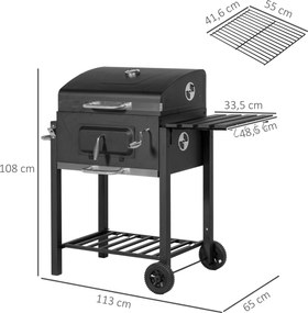 Outsunny Grill węglowy Smoker BBQ-Smoker, 1 półka, 1 uchwyt na ręcznik, 2 ruszty grillowe, 113 cm x 65 cm x 108 cm, Czarny