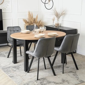 Zestaw Stół Okrągły Rozkładany HARRY 102-142 cm Dąb Craft/Czarny i 4 Krzesła Tapicerowane RICK Szare Nowoczesne