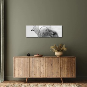 Obraz - Wilk arktyczny odzwierciedla dziki krajobraz (z zegarem) (90x30 cm)