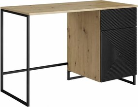 Biurko Asha 120 cm z szufladą - artisan / czarny mat / czarny stelaż