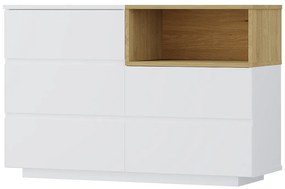 Komoda z 5 szufladami i 1 wnęką - Biały i naturalny - VYLARA