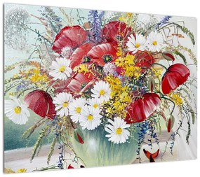 Obraz na szkle wazonu z dzikimi kwiatami (70x50 cm)