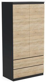 Szafa 90cm Garderoba z 2 szufladami i wieszakiem LUNA Czarny/Dąb Sonoma