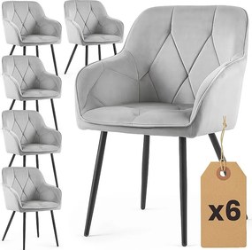 6x Welurowe krzesło tapicerowane pikowane Szare DIAMANTE Czarne nogi