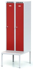 Alfa 3 Szafka ubraniowa S6 z ławką, 2-drzwiowa, 1875 x 600 x 500/800 mm, zamek obrotowy, drzwi czerwone