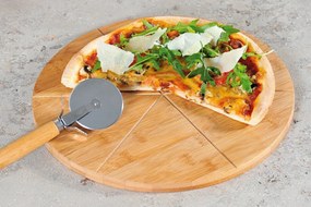 Talerz na pizze z nożykiem, bambusowa tacka na żywność