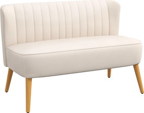 HOMCOM Sofa w stylu retro 2-osobowa, nogi drewniane, 117 cm x 56,5 cm x 77 cm, kremowo-biała | Aosom PL