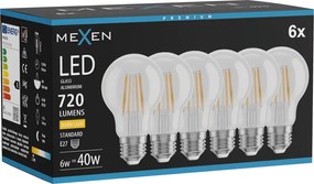 Mexen Vintis 6x żarówka filament LED E27, A60, 6W, Ciepła - 2700K, 720 lm, clear - L150-E27-0627-00x06