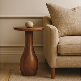 Artisan Furniture Stolik pomocniczy Curved Base z litego drewna mango, górna półka, brązowy
