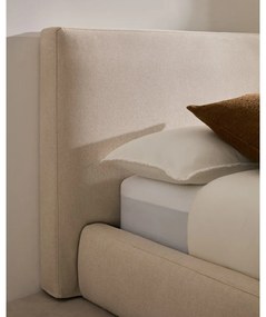 Beżowe tapicerowane łóżko jednoosobowe bez stelaża 90x200 cm Blok – Kave Home