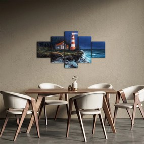 Obraz - Latarnia morska na brzegu oceanu, akwarela (125x70 cm)