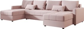 Rozkładana sofa w kształcie U VENORIA 285x146 cm, pudrowy róż + 2 poduszki GRATIS