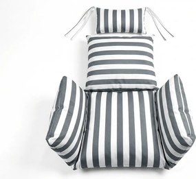 Czarne wiszące krzesło KOKON bez stojaka, biało-szara poduszka