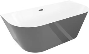 Mexen Oval Sim wanna wolnostojąca przyścienna 170 x 80 cm, biała/szara, przelew czarny - 52661708062-70