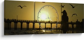Obraz - Spacer po plaży (z zegarem) (90x30 cm)