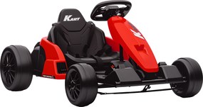 AIYAPLAY Gokart elektryczny 24 V, tryb driftu, regulowane siedzenie, 5-punktowy pas bezpieczeństwa, funkcja muzyki, klakson, 6-12 lat, czerwony
