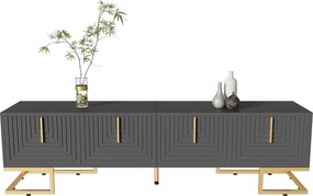 Stojak pod TV z 4 drzwiami - 170 x 40 x 45,5 cm - Złote uchwyty i nogi - Płyta wiórowa - Szary