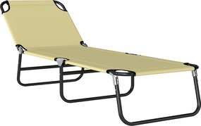 Outsunny Leżanka Plażowa Kremowa Metalowa Regulacja Oparcia 5 Pozycji Szybkoschnąca Tkanina 190x56x28cm | Aosom PL