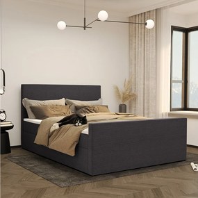 Łóżko kontynentalne z pojemnikiem i topperem VIESTA, tkanina Poso, Ciemnoszary, 120x200 cm, H2-Pocket