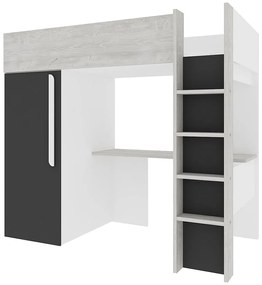 Łóżko z antresolą 90 x 200 cm z szafą i biurkiem - Kolor: Naturalny i antracytowy - NICOLAS