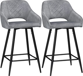 HOMCOM Zestaw 2 krzeseł barowych w retrostylu, Tapicerka aksamitna, z podnóżkiem, Szary, 50 cm x 53 cm x 94 cm