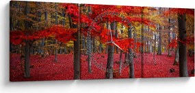 Obraz - Czerwony Las (z zegarem) (90x30 cm)