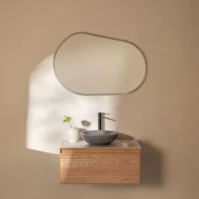 Zestaw Wiszących Mebli Łazienkowych Z Drewna Jesionowego Tedrik Popielaty Brąz & Okrągły Szary Cement Ø40 Cm - Sklum