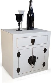 Komoda, stolik nocny, metalowe okucia, styl azjatycki, biały.