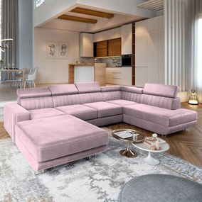 Masseno Narożnik SIENA z funkcją spania i pojemnikiem na pościel Narozniki U, Rozkładana sofa - Wrzosowy, MONOLITH 62