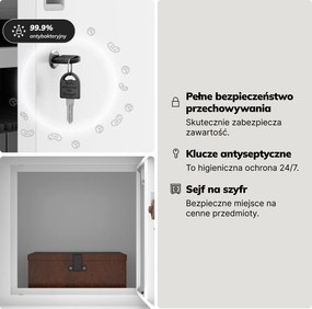 Szafa biurowa metalowa z sejfem biała, 900x1850x400 mm: FILIP II