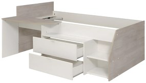 Łóżko z biurkiem i półkami - 90 x 200 cm - Biały i naturalny - GISELE