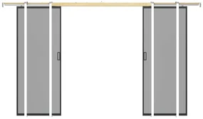 Drzwi przesuwne podwójne z ukrytym systemem przesuwnym – aluminium i szkło hartowane przydymione – 2 x wys. 205 x dł. 63 cm – LINCI II