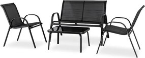Zestaw Mebli Ogrodowych MINNESOTA Czarny Ławka Krzesła Stolik Tarasowy Siatka Nowoczesny